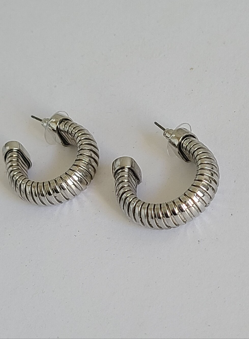 Chunky Bold Textured Thick Wide Silver Tone Large Huggie Hoop Earrings